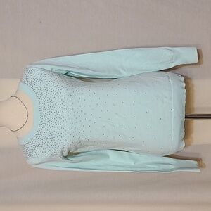 Express Mint Green Rhinestone Embellished Crew Neck Sweater